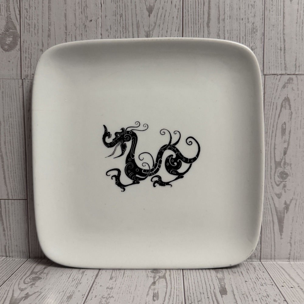 BIA Cordon Bleu Porcelain7.5" Plate White Black Dragon Auspicious USA Made